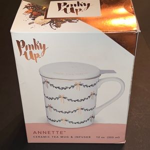 garland & bow pattern ceramic tea infuser w/lid–12oz-stainless steel infuser-NIB